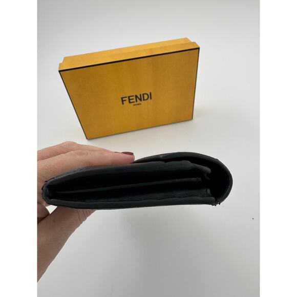 Fendi Black Saffiano Leather Continental Wallet with Gold Logo Hardware w/ Box - Picture 4 of 7